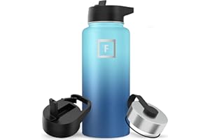 IRON °FLASK Camping & Hiking Hydration Flask with Straw, Wide Mouth Insulated Stainless Steel Sports Water Bottle - 32 oz Blue Waves