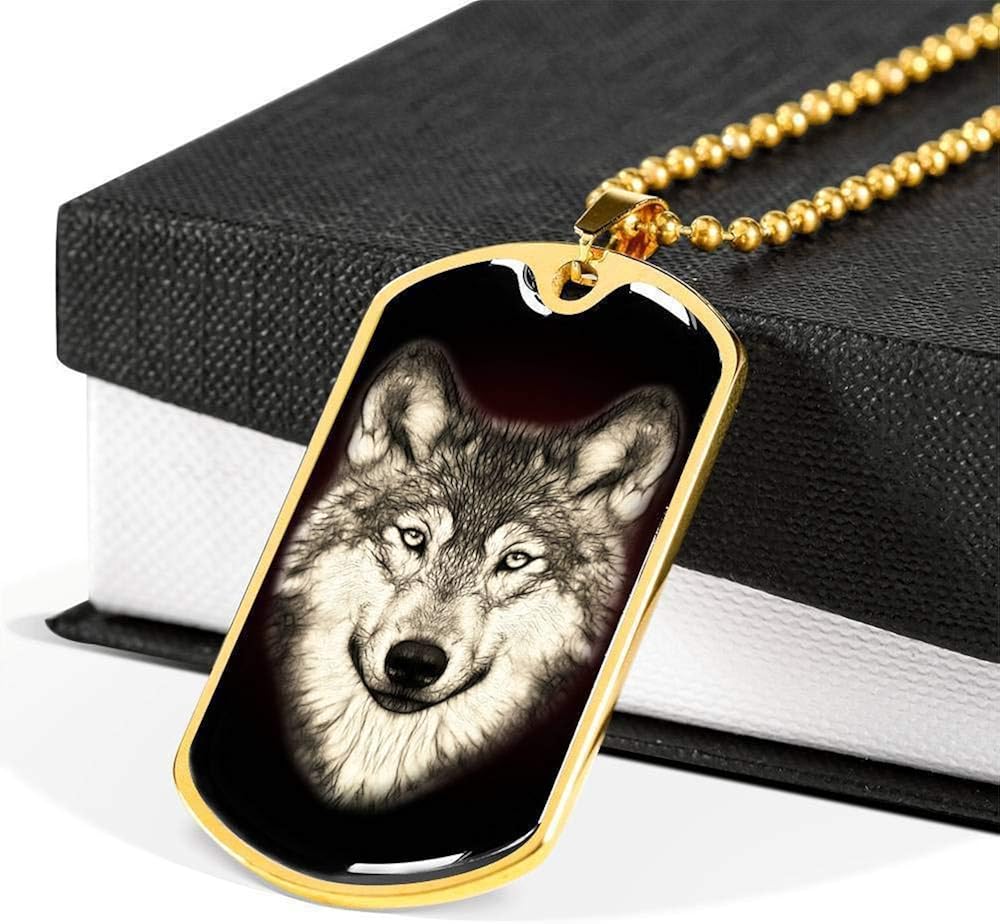 Bemfmipaunj Com Express Your Love Gifts Wolf Necklace Engraved 18k Gold Dog Tag W 24 Chain Jewelry Clothing Shoes Jewelry