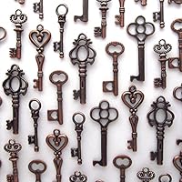 Salome Idea Skeleton Key Charm Set in Antique Copper (48 Charms) 6 Different Styles ¨C Vintage Style Key Charms (Copper Color)