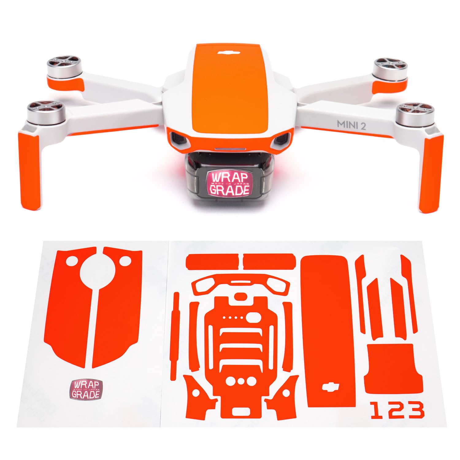 Wrapgrade Skin Compatible with DJI Mini 2 | Accent Color (NEON ORANGE)