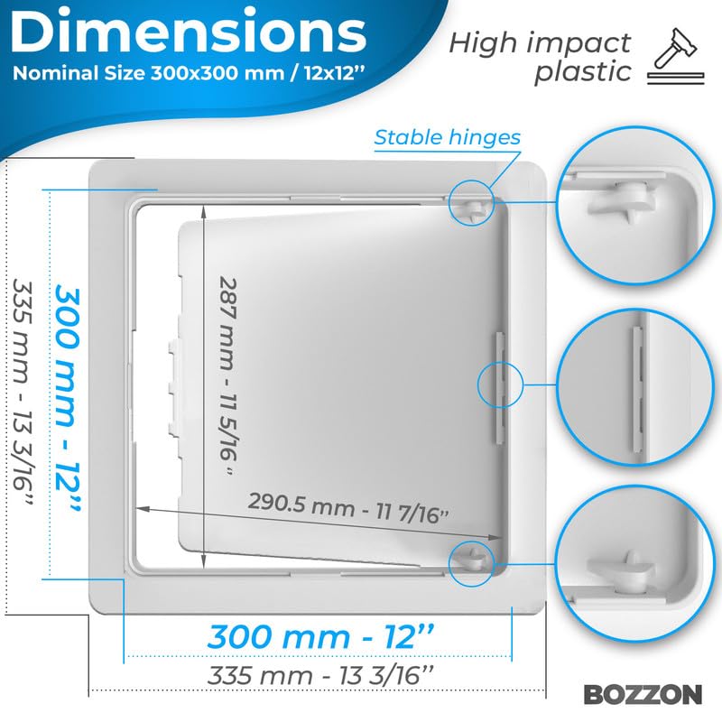 Plastic Access Panel 300x300 mm – Paintable Inspection Hatch for Wall & Ceiling – Fuse Box Cover, Conceals Wires & Pipes – Flush Fit Easy-Install Access Door – Durable White Plastic