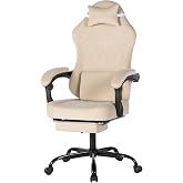 Video Gaming Chair Ergonomic Computer Chairs Gamer Chairs for Adults Massage Lumbar Support Swivel Height Adjustable Headrest Backrest Beige