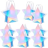 Sweetude 24 Pcs Star Shaped Party Favor Bags with Handle Mini Iridescent Paper Gift Goodie Bags for Holiday Wedding Birthday Party Supplies