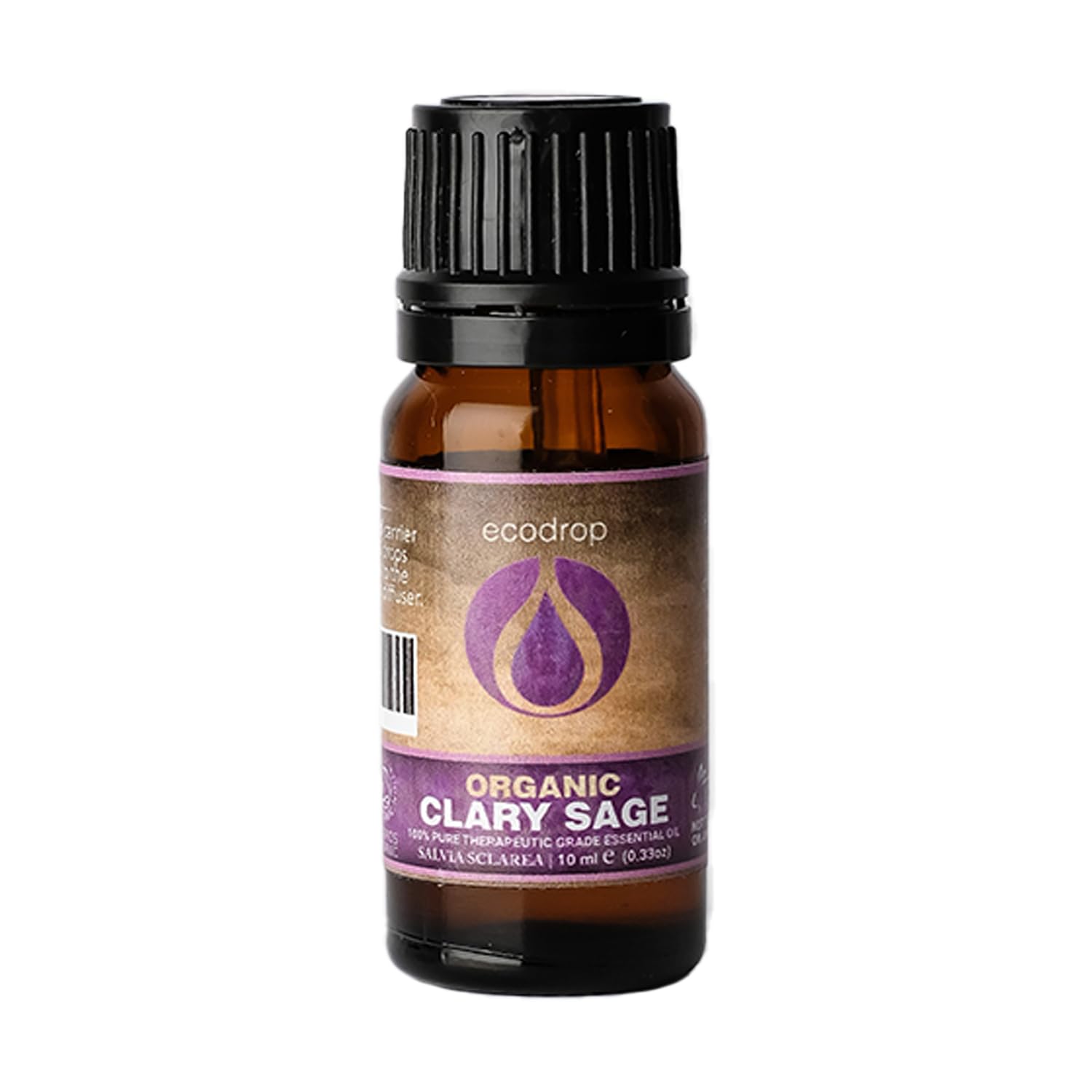 Ecodrop Clary Sage Essential Oil - 10ml Bottle | Pure & Natural Salvia Sclarea Oil | Aromatherapy Diffuser, Massage & Bath Oil for Mood, Stress Relief & Aids Digestion | Organic