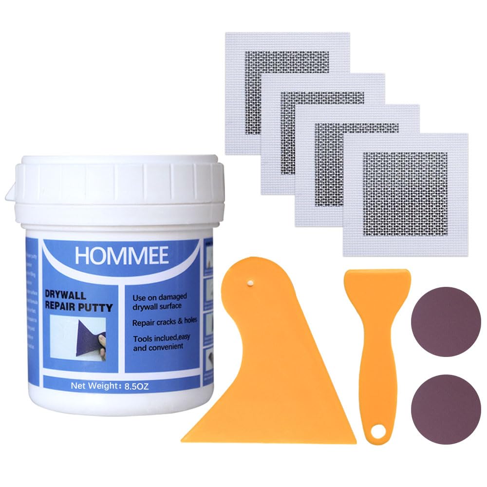 Drywall Repair Kit,Drywall Hole Patch Repair Kit to Fix Wall Surface Holes and Creak Damage with White Repair Putty 8.5OZ,4pcs 2