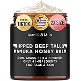 Whipped Beef Tallow and Honey Balm, 100% Grass Fed Beef Tallow Balm, Grass Finished Organic Beef Tallow for Skin, Face Wrinkles, Acne, No Fragrances, Made In USA Products Only, TikTok Trend Items