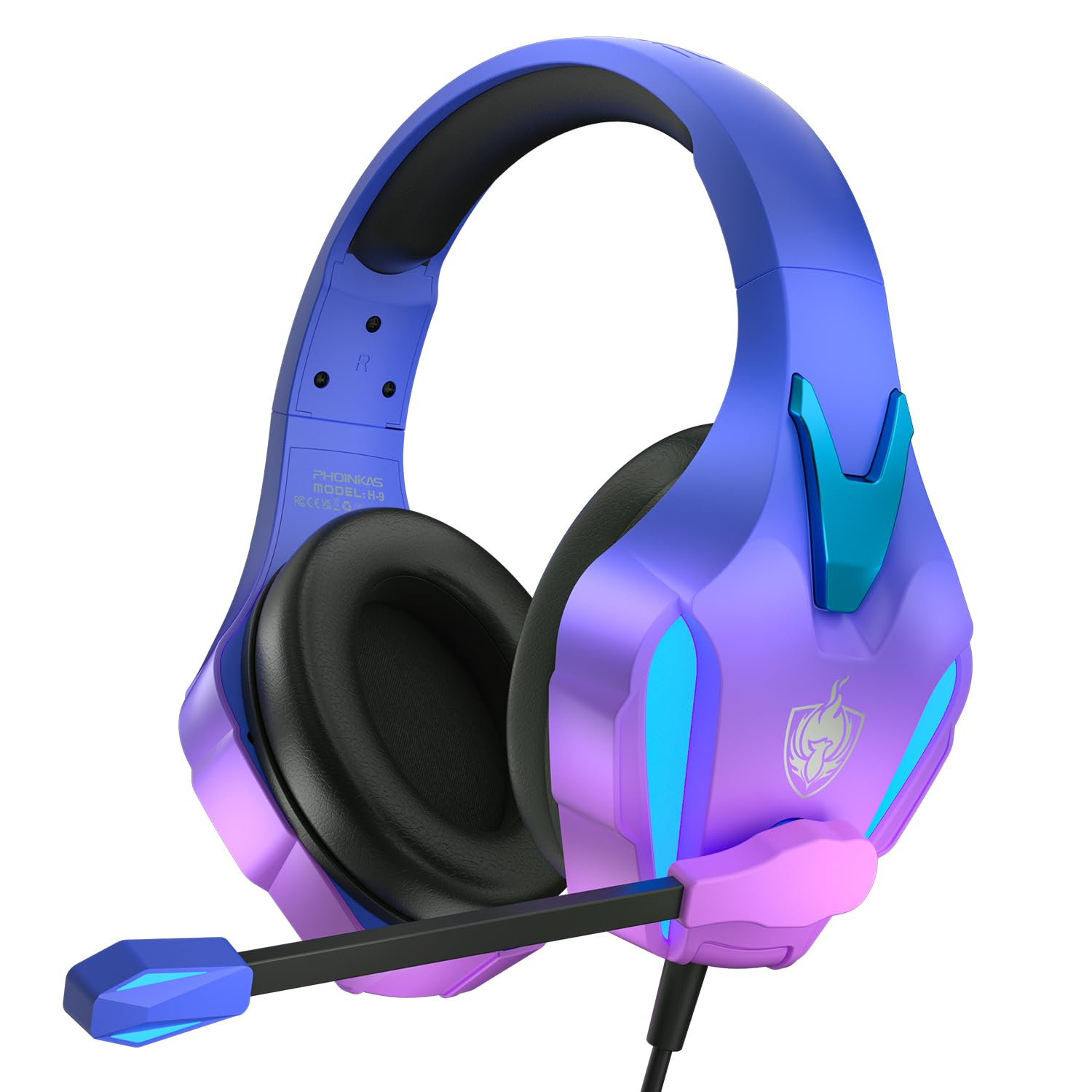 PHOINIKAS PS4 Gaming Headset for PC, Switch, PS5 Headset with 7.1 Stereo Sound, Gaming Headphones with Noise Cancelling Mic, LED Light, Over Ear Headset for Laptop, Mobile (Violet)