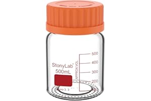 stonylab Graduated Storage Bottle, Borosilicate Glass Round Bottom Reagent Bottle with GL80 Screw Cap and Wide Mouth, High Tr