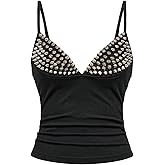 Verdusa Women's Y2k Studded Going Out Tops 2000s Deep V Neck Goth Camisole Top Club Outfits