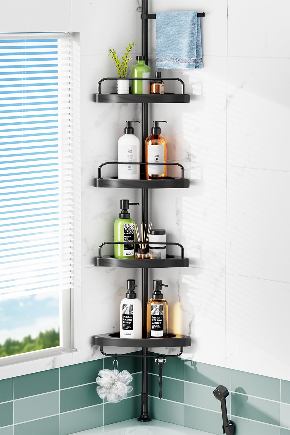 Plastic Shower Caddy Corner Shelf Pole Rack Kitchen Storage Unit | UK
