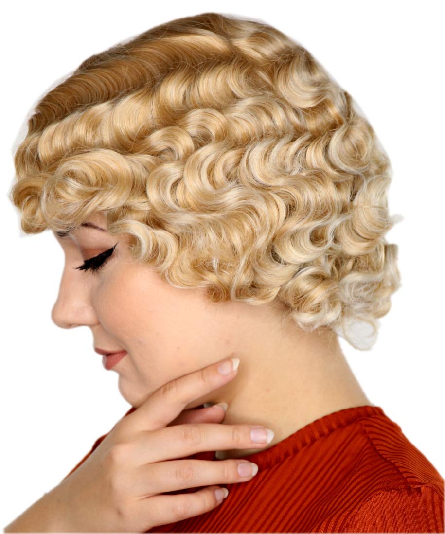 Prettyland blonde ombre Short Hair Wig Chin Long with Water Retro Wave with Hair Clips Side Vertex C065
