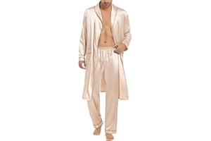 SWOMOG Men's Satin Robe Silky Kimono Bathrobe with Shorts Set Lightweight Soft Loungewear Nightwear