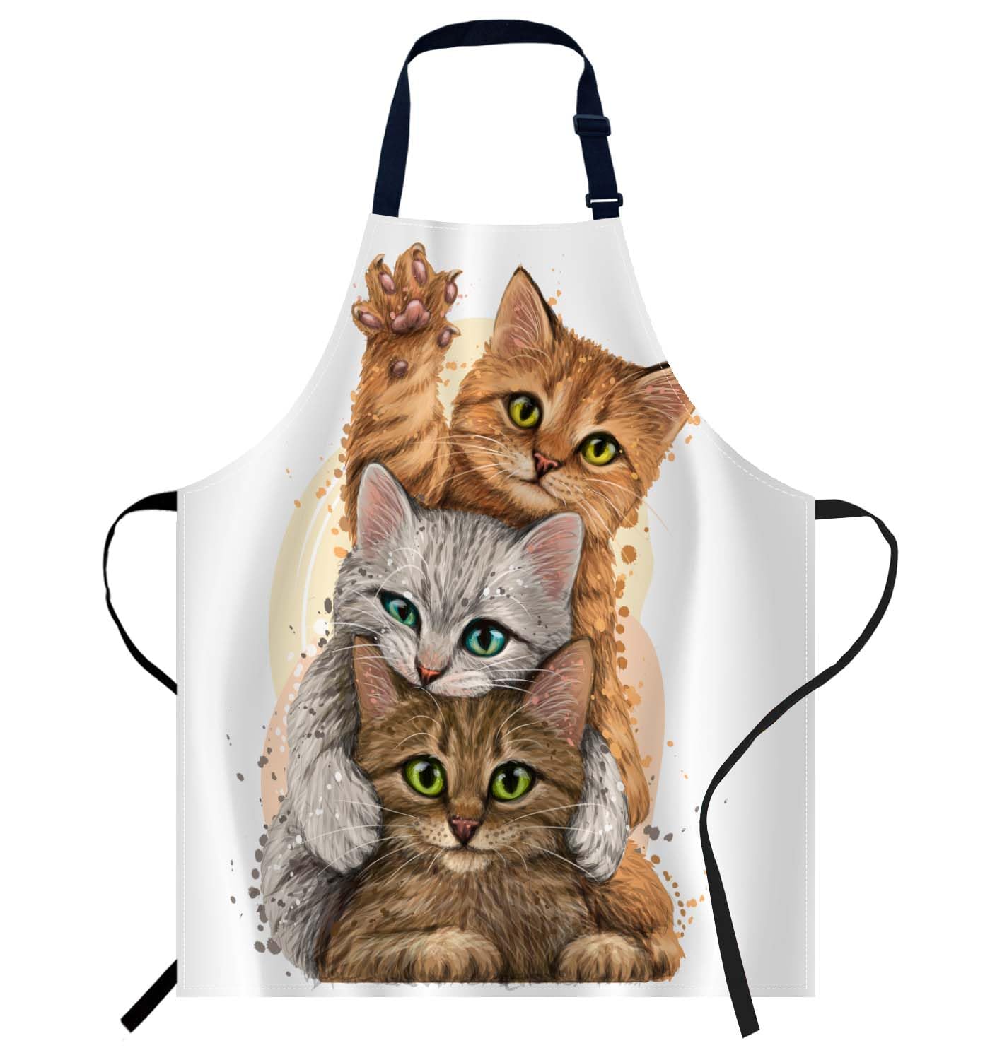 Smooffly Three Cute Kittens Apron Adjustable Apron Cooking Kitchen Chef Women Men Aprons for Home Kitchen, Restaurant, Coffee House, Baking Gardening BBQ — image 1