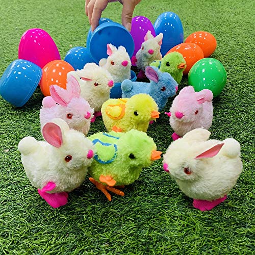 20 Bulk Kids Easter Basket Stuffers,10 Large Surprise Easter Eggs Toy Inside 10 Wind-Up Bunny Chicks Jumbo Prefilled Plastic Easter Eggs Plush Stuffed Animals Toys Toddler Girl Boy Easter Party Favors - Thumbnail 5