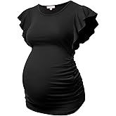 Bhome Maternity Tops Flying Shorts Sleeve Tshirt Side Ruched Pregnant Blouse Casual Pregnancy Tunic