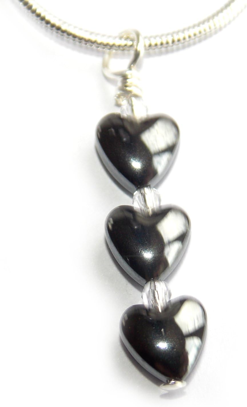 Hematite / Haematite Necklace Healing Gemstone Hearts with Swarovski Elements on an 18" Snake Chain