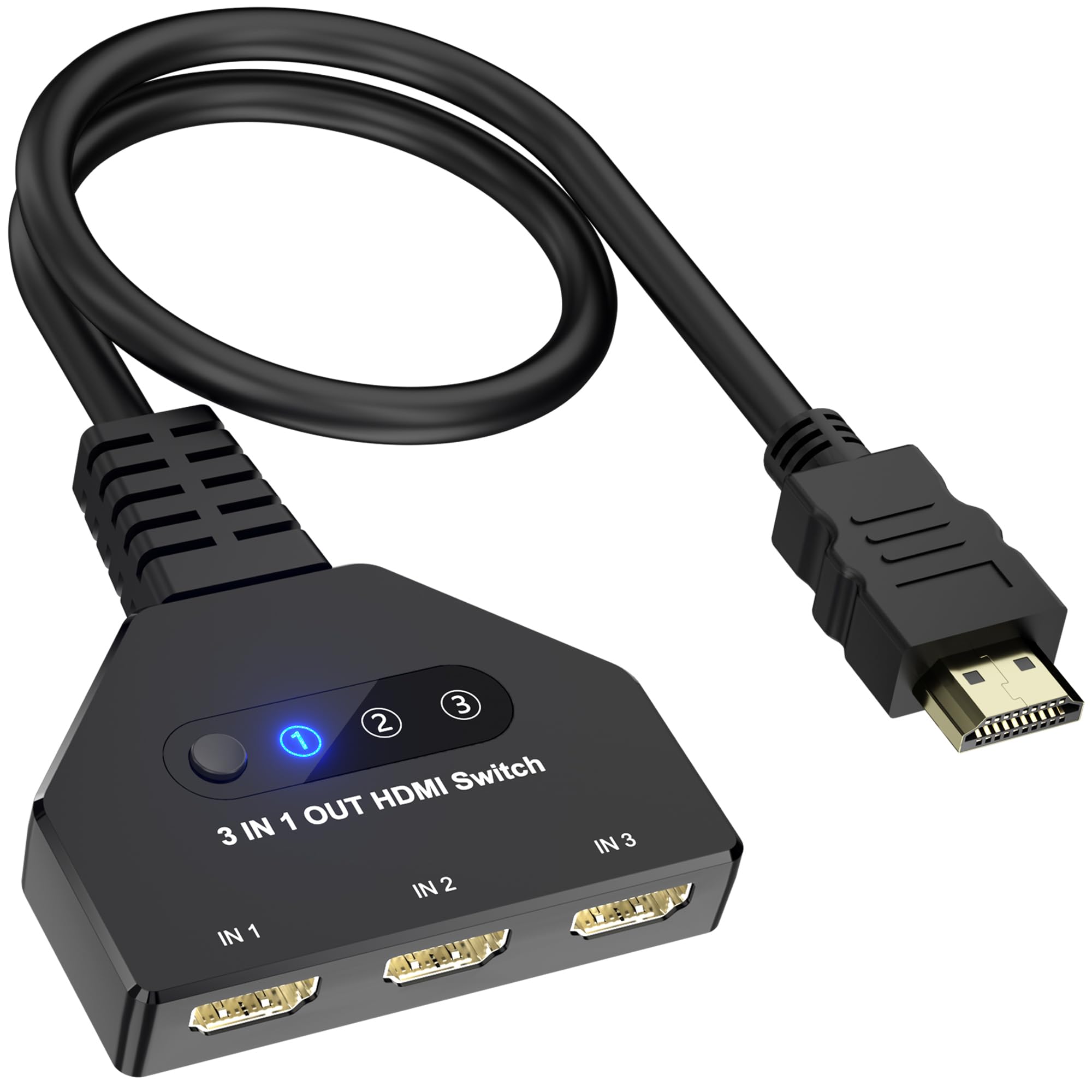 HDMI Switch 3 in 1 Out, 4K@30hz 3 Ports HDMI Switcher Supports Full HD 1080P 3D Compatible with Roku Fire TV Stick HDTV PS4/PS5 Xbox One Chromecast, Compatible with Mac/Win/Linux