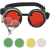 Steampunk Goggles SANGLE SOPFFY Steampunk Glasses Vintage Goggles Changeable Colored Lens &amp; Ocular Loupe