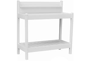 DuraTrel Greenfield PVC Vinyl Indoor Outdoor Table Potting Bench Station with Shelf for Plant Accessories & Gardening Supplies Storage, White