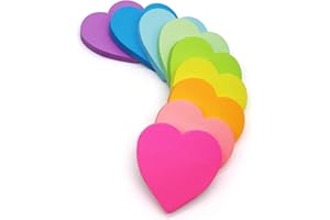 HQCME Heart Sticky Notes 3x3 in, 9 Pads, 82 Sheets/Pad, Super Cute Heart Shaped Sticky Notes Strong Adhesive Post, 9 Bright Colors, Clean Removal