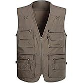 Gihuo Men's Fishing Vest Utility Safari Travel Vest with Pockets Outdoor Work Photo Cargo Fly Summer Vest