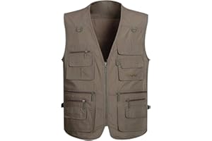 Gihuo Men's Fishing Vest Utility Safari Travel Vest with Pockets Outdoor Work Photo Cargo Fly Summer Vest