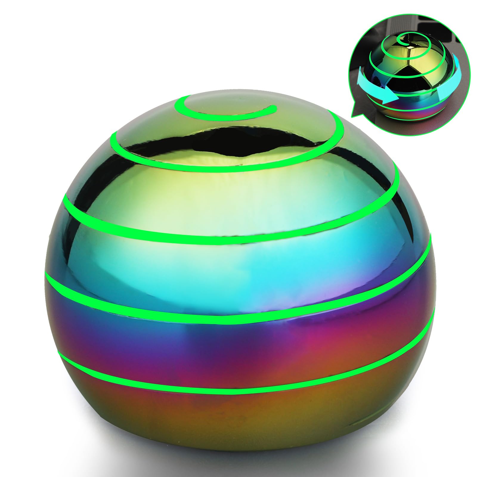 Kinetic Desk Ball Fidget Spinner Toy for Kids Adults, Cool Metal Luminous Hypnotic Spinning Fidget Optical Illusion Ball, Sensory Stress Relief Fidget Gyro Gifts for Boys Girls (Rainbow)