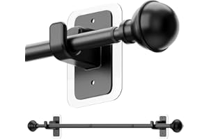 ENJOYBASICS No Drill Curtain Rods for Window 28 to 47 Inches, 5/8 Inch Diameter Renter Friendly Drapery Rod with Adhesive Brackets without Drilling, Adjustable from 27 to 52 Inches, Black