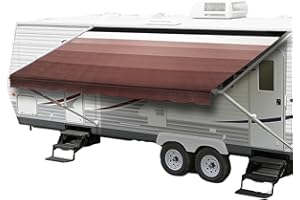 ShadePro - RV Awning Fabric Replacement - Heavy Duty Weatherproof Vinyl - Universal Outdoor Canopy for Camper, Trailer, and Motorhome Awnings - Burgundy Blk WG - 21' (Fabric 20' 2")