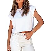 LCXWFE Women Summer Crop Tops Casual Round Neck Cropped T Shirt Solid Color Basic Tees