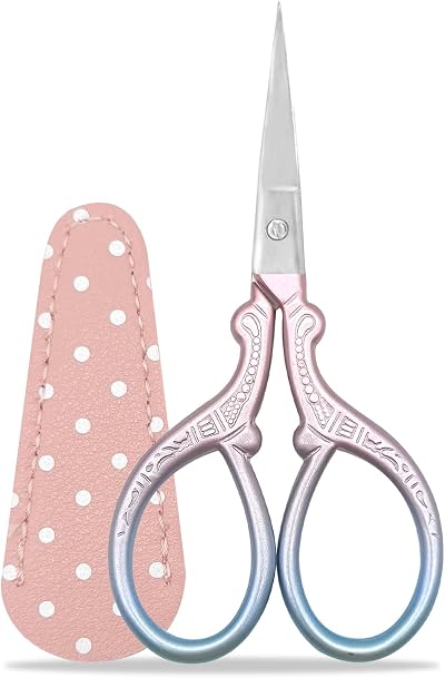 SwirlColor Embroidery Scissors Small Stainless Steel with Pink Faux Leather
