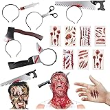 BigOtters Halloween Headbands, 23PCS Halloween Horror Set Including 5PCS Headwear Cleaver Bloody Headpieces and 18PCS Zombie