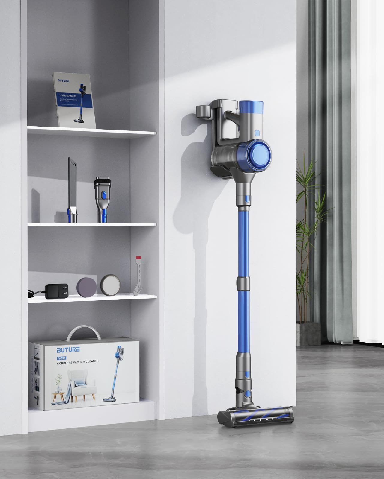 BuTure Cordless Vacuum Cleaner, 38Kpa Stick Vacuum with Charging Dock Brushless Motor 450W, Vacuum Cleaner for Home Automatically Adjust Suction, Wireless Vacuum for Pet Hair/Carpet/Hard Floor