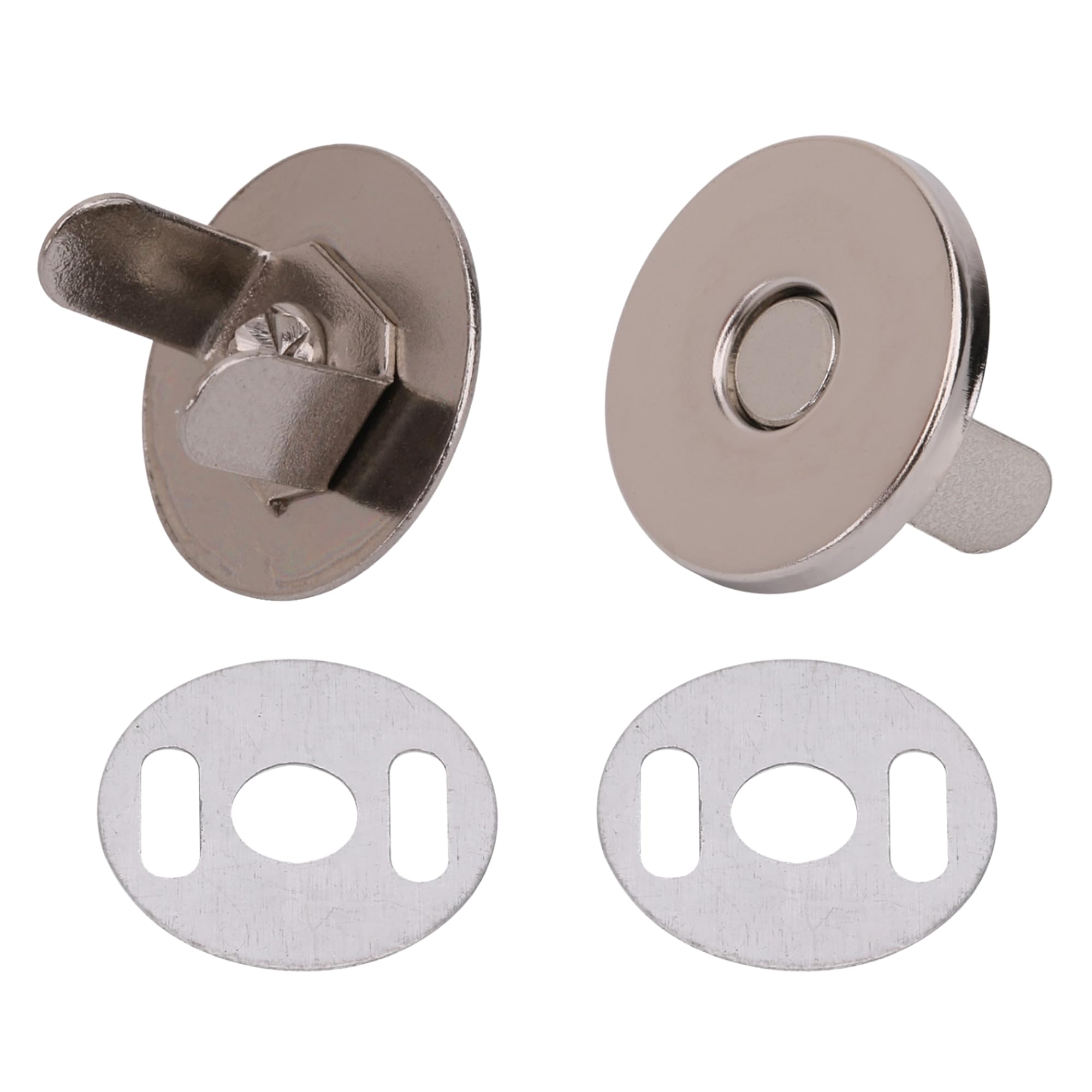 Weddecor 2pcs 18mm Silver Magnetic Snaps Purse Double Rivet Closures with 2 Metal Backing Washers Round Fasteners Clasps Stud Button for Crafts, Purse, Bag and Clothes