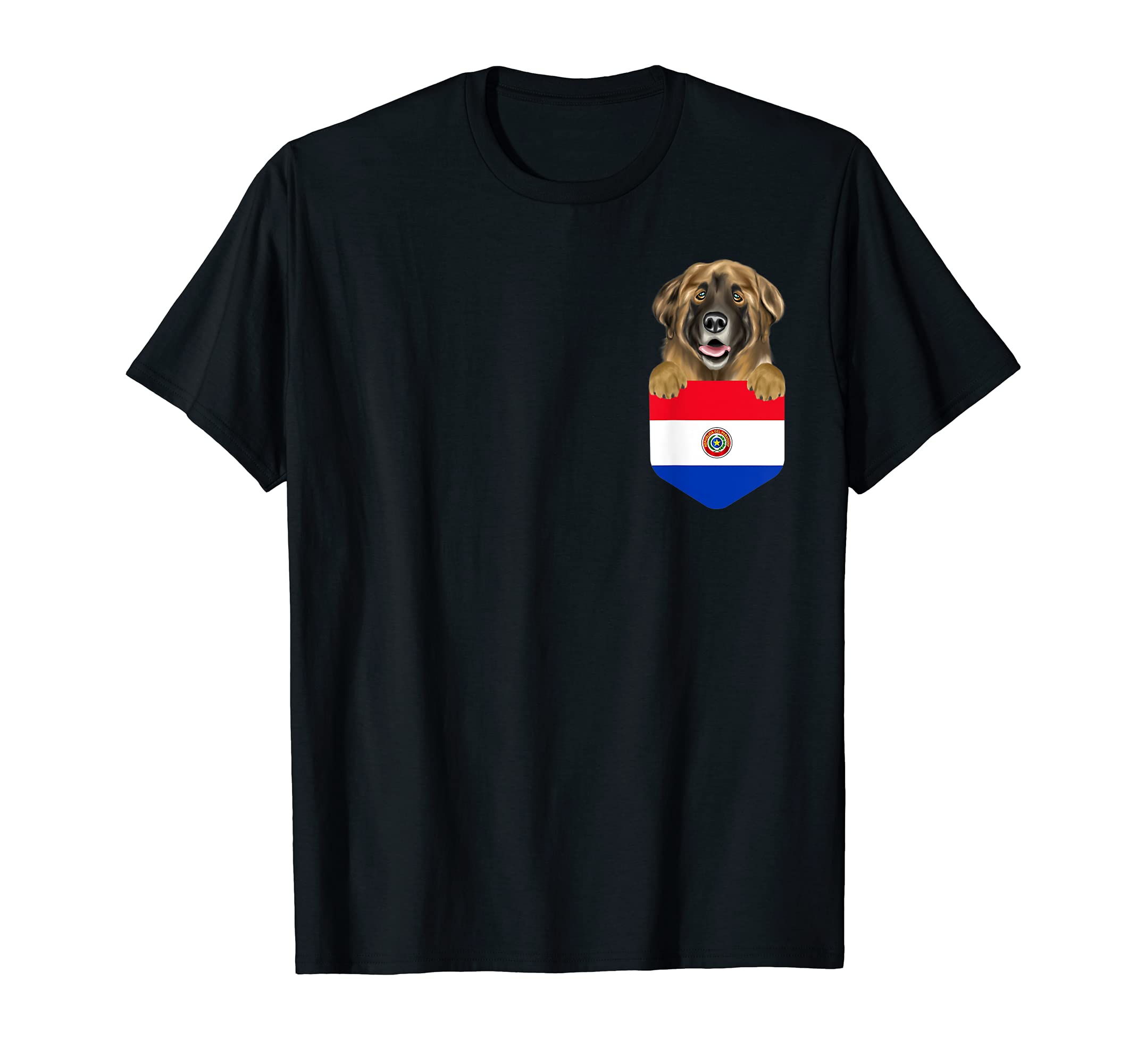Paraguay Flag Leonberger Dog In Pocket T-Shirt