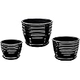MyGift Black Ceramic Pots for Plants, 6.7+5.6+4.5 inch Flower Pots, Plant Pots Indoor with Drainage Holes and Tray, Garden Planters for Succulent and Flowers, Set of 3