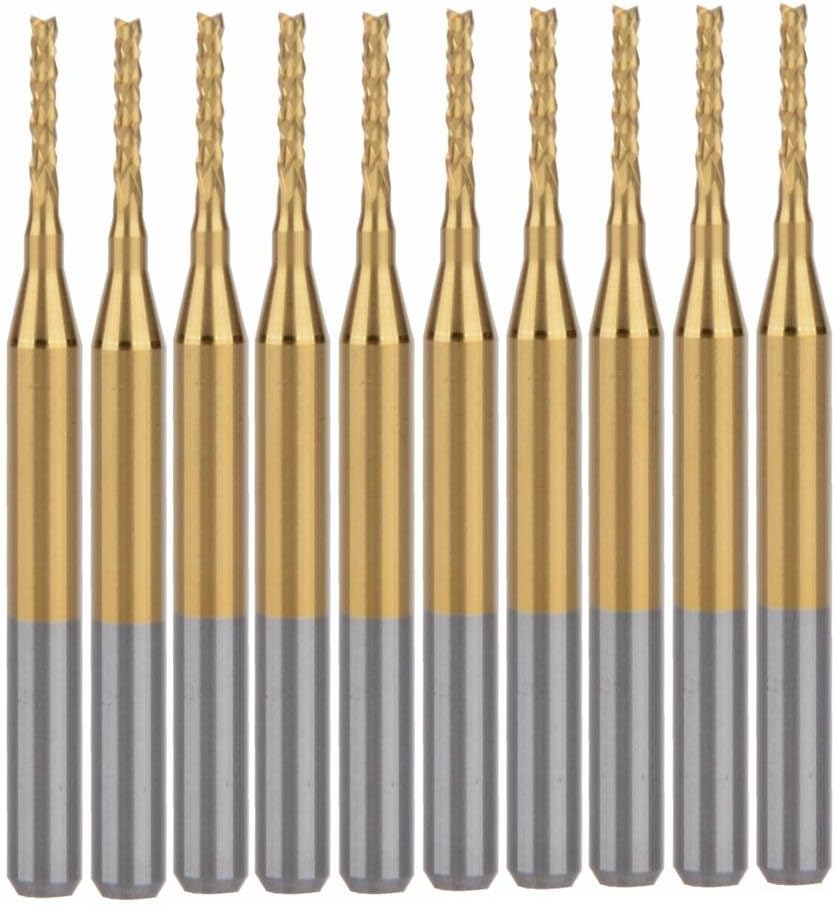 HOZLY Titanium Coated 1.2mm Carbide Engraving Bit CNC/PCB Machine Milling Cutter Pack of 10