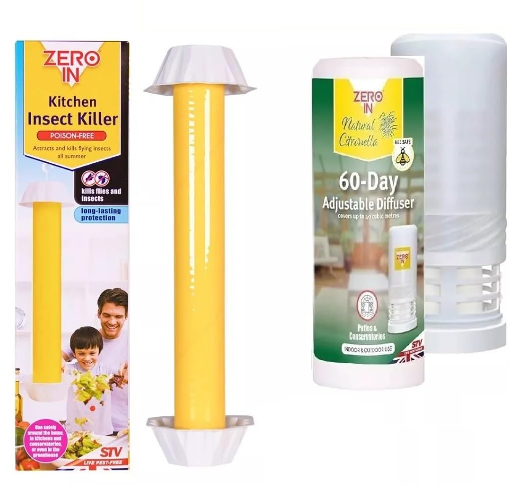 UKDD® Zero In 60 Day Citronella Fly Insect Killer And Zero In Kitchen Insect Killer (Bug and Fly Killer Stick in Discreet, Decorative Box) SET
