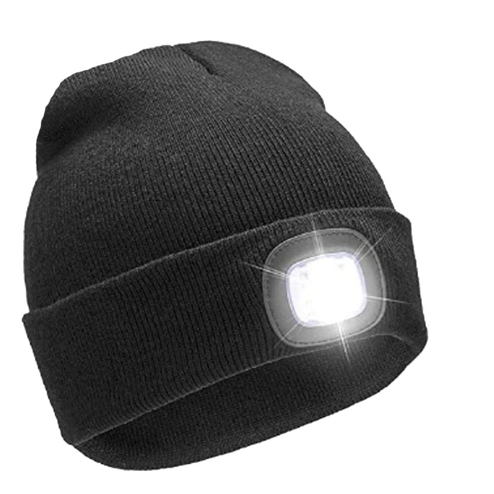 RockJock Mens Ladies Kids Long Lasting Warm LED Light Rechargeable USB Beanie hat 3 Brightness Options for Camping, Walking, Running, Cycling