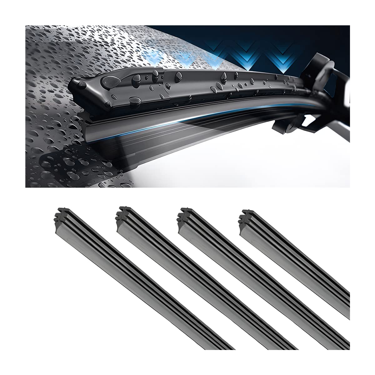 Photo 1 of 4 Pieces Windshield Wiper Blades Refills, DIY Adjustable Car Windscreen Wiper Rubber Strips, Frameless Window Boneless Insert Silicone Strips, Auto Universal Accessories for Most Vehicles (17 Inches)