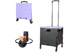 Foldable Utility Cart Folding Portable Rolling Crate Handcart with Durable Heavy Duty Plastic Telescoping Handle Collapsible 