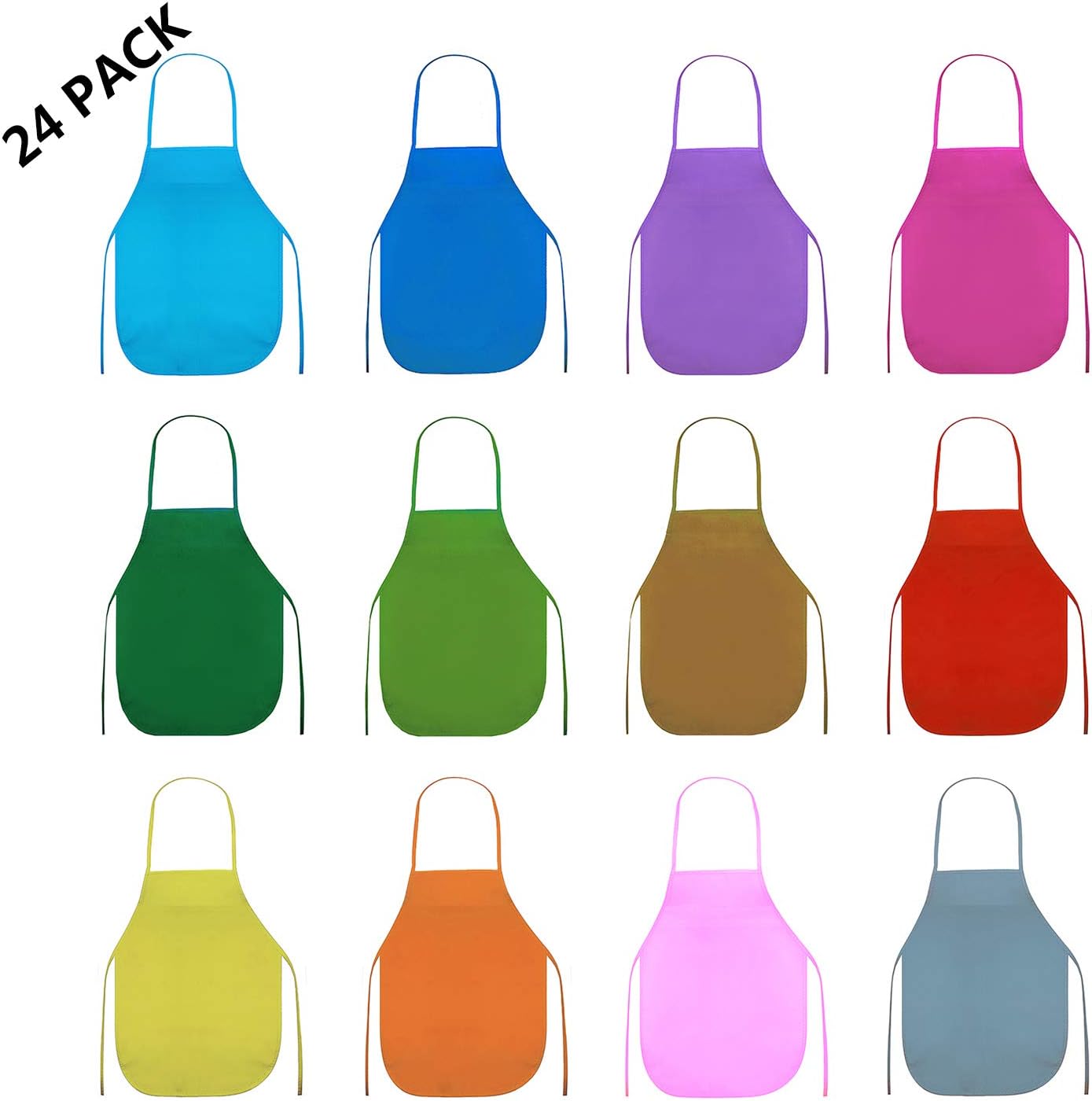 Kbraveo 24 Pieces 12 Colors 13 x 19 inches Children's Artists Fabric Aprons for Kitchen, Classroom, Community Event, Crafts Art Kids Painting Aprons Ages 3 and Up