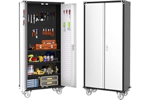 GarveeHome 72 in Steel Rolling Tool Cabinet with Lock | Heavy-Duty Garage Storage w/ 4 Adjustable Shelves & Pegboard | Industrial Organizer for Workshop Home