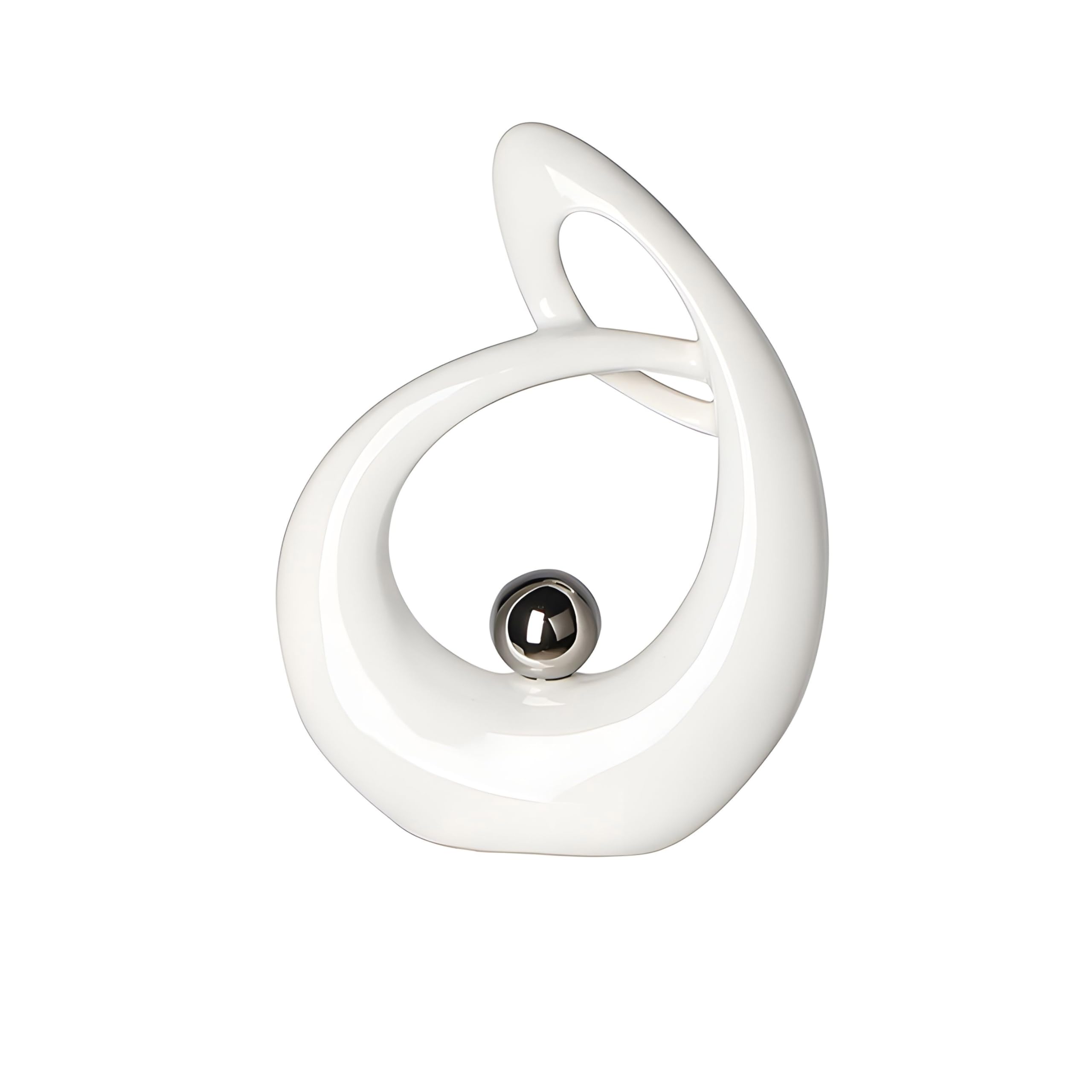 GILDE Decorative Sculpture Life Ceramic White/Silver Glazed White Figure with Silver Ball Height 22 cm