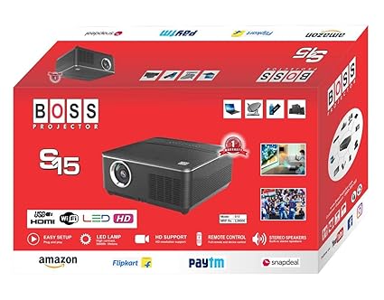 Boss S15 Android WiFi 9000 Lumens Multimedia Portable Projector Support Mobile/WiFi/USB/HDMI/AV