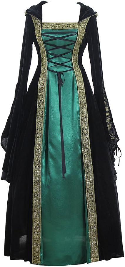 Abito Donna Vittoriano Rococò: Vestito Lungo A Tema Medievale, Perfetto Per Cosplay, Halloween E Feste A Tema. Taglie Forti Disponibili, Vita Elastica Con Coulisse, Morbido E Comodo.