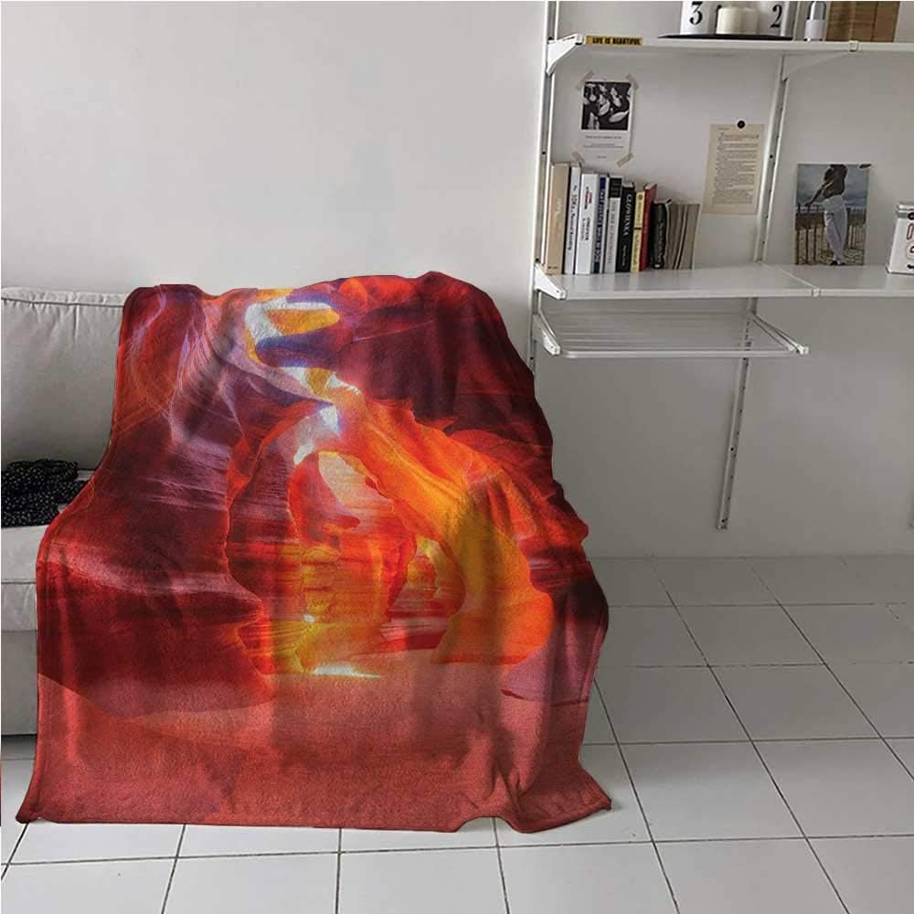 painting-home Lightweight Blanket Sunbeam Piercing Through Sandstone at High Noon in Antelope Canyon Picture Soft Breathable Blanket Eco-Friendly and Sustainable Fabric Orange Red Coral 60 x 70 Inch