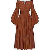 Scarlet Darkness Renaissance Costume Women Off Shoulder Bell Sleeve Tiered Maxi Dress