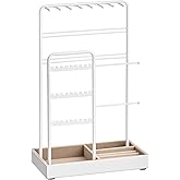 SONGMICS Jewelry Holder, Jewelry Organizer, Jewelry Display Stand with Metal Frame, Velvet Tray, Necklace Earring Bracelet Holder, for Studs, Rings, Gift Idea, Matte White UJJS021W01