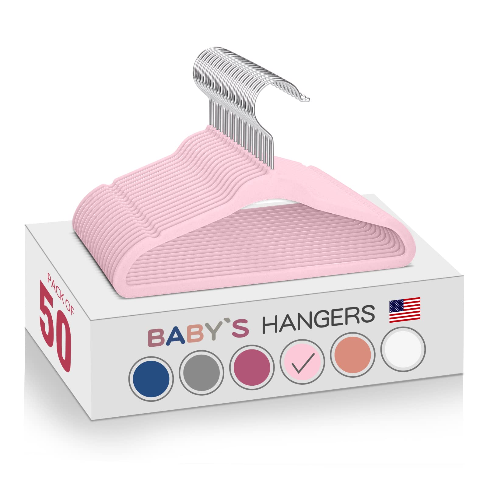 Photo 1 of MOERKADA Pink Velvet Kids Hangers 50 Pack - 11" Ultra Thin Non-Slip Clothes Hangers for Baby/Toddler/Daycare | 360° Rotating Hooks, Space-Saving Nursery Organization
